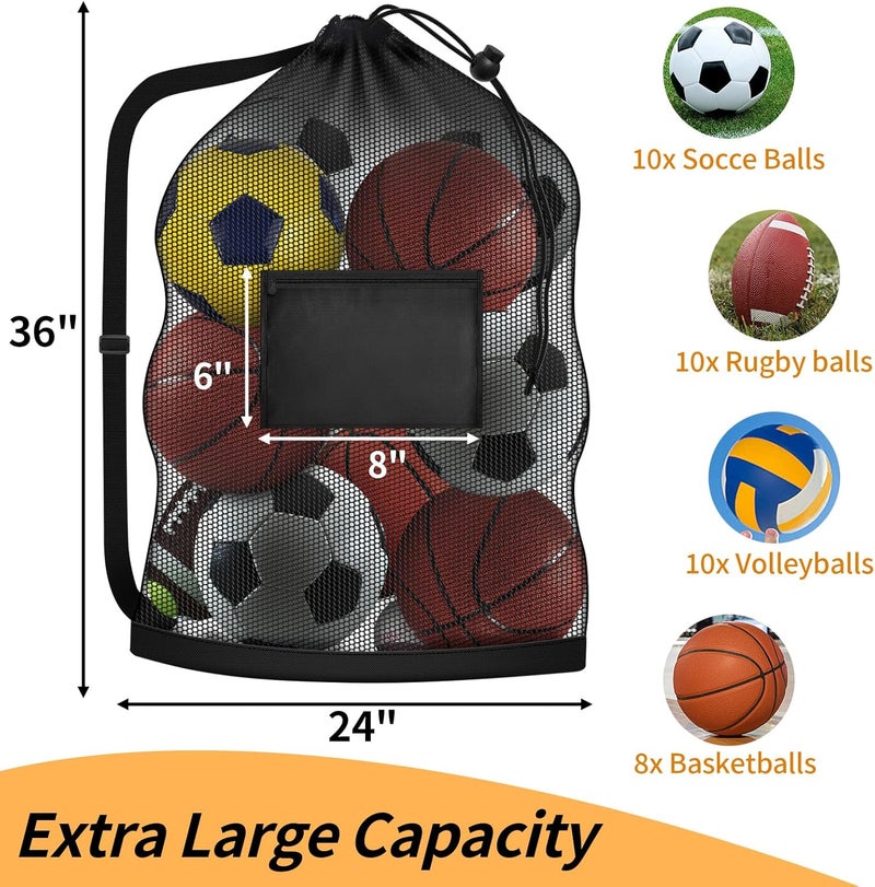 Hoiny Extra Large Mesh Ball Bag, Heavy Duty Drawstring Storage Bag, 24" x 36" Hold 8-10 Soccer Basketball Volleyball Football, Sports Equipment Sack Net Bags with Shoulder Strap and Pocket for Coaches - Image 2